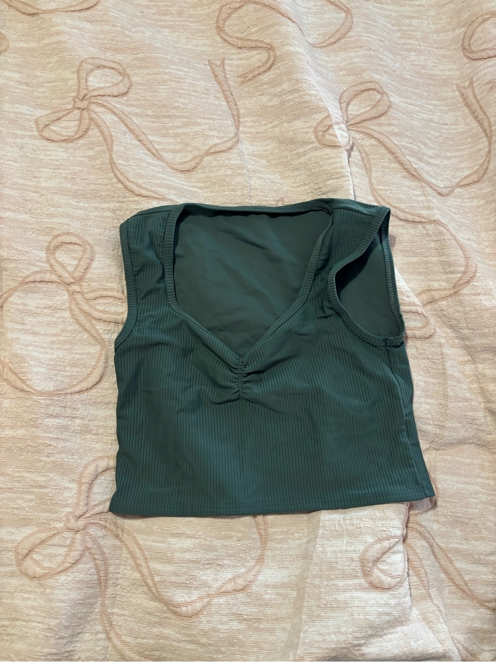 Sleeveless Ribbed V-Neck Cropped Tank Top - Dark Green Five The Label
